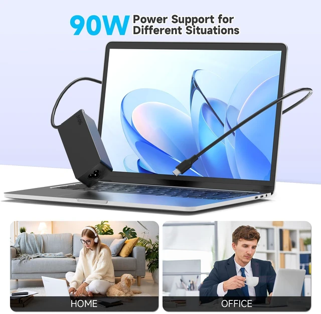 Alt view image 7 of 7 - 90W 65W USB-C Type-C Laptop Charger Compatible with HP Spectre x360/ Chromebook; Dell XPS/Latitude; Lenovo ThinkPad/IdeaPad/Yoga Series T480 T480s T580 T580s