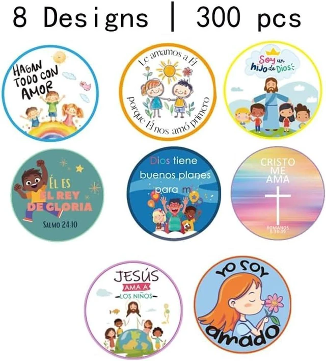 Alt view image 2 of 6 - Spanish Religious Stickers 2 Inch Bible Verse Decals with Jesus & Faith 8 Inspirational Designs for Sunday School, Church Activities