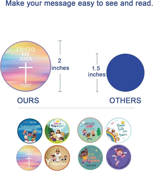 Alt view image 3 of 6 - Spanish Religious Stickers 2 Inch Bible Verse Decals with Jesus & Faith 8 Inspirational Designs for Sunday School, Church Activities