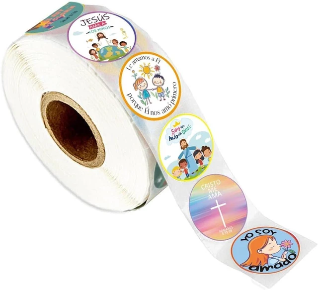 Main image of Spanish Religious Stickers 2 Inch Bible Verse Decals with Jesus & Faith 8 Inspirational Designs for Sunday School, Church Activities