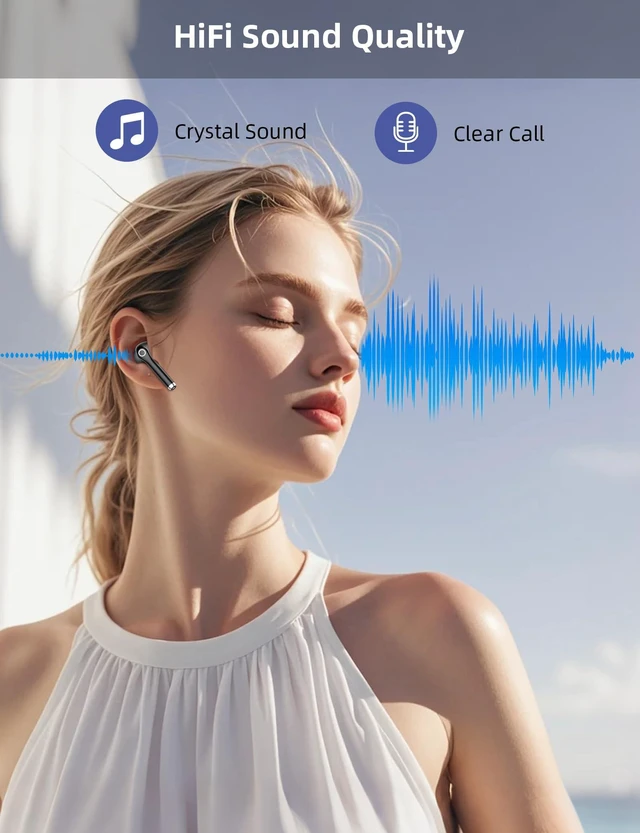 Alt view image 5 of 7 - Bluetooth Headphones True Wireless Earbuds for Laptop Smartphone TV All Day Playback Stereo Earphones for iPhone/Samsung/Google Bluetooth 5.3 Earbuds with Mic Headsets for Sport Working Black