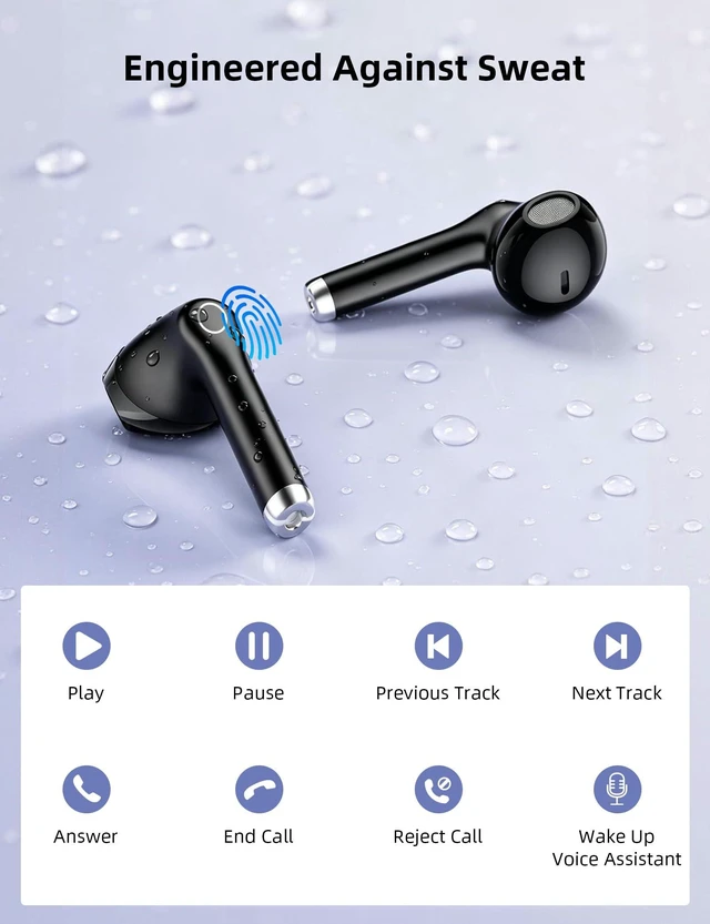 Alt view image 6 of 7 - Bluetooth Headphones True Wireless Earbuds for Laptop Smartphone TV All Day Playback Stereo Earphones for iPhone/Samsung/Google Bluetooth 5.3 Earbuds with Mic Headsets for Sport Working Black