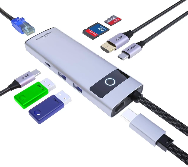 Main image of 8-in-1 USB C Hub Privacy Screen Off Button 4K HDMI Laptop One-touch display mute switch with 10Gbps high speed data, 100W PD & RJ45
