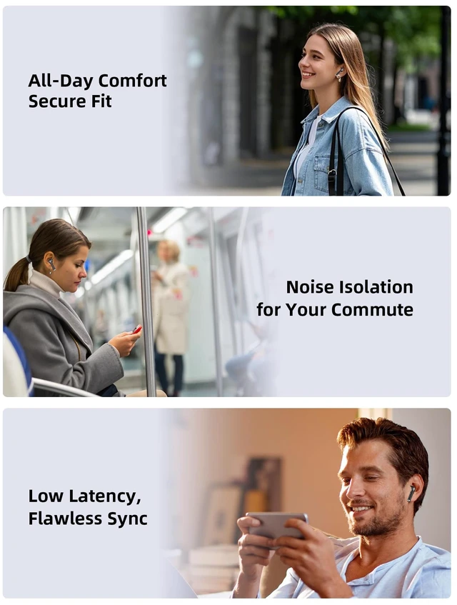 Alt view image 7 of 7 - Bluetooth Headphones True Wireless Earbuds for Laptop Smartphone TV All Day Playback Stereo Earphones for iPhone/Samsung/Google Bluetooth 5.3 Earbuds with Mic Headsets for Sport Working Black