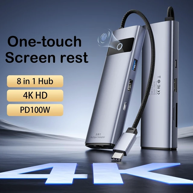 Alt view image 4 of 7 - 8-in-1 USB C Hub Privacy Screen Off Button 4K HDMI Laptop One-touch display mute switch with 10Gbps high speed data, 100W PD & RJ45