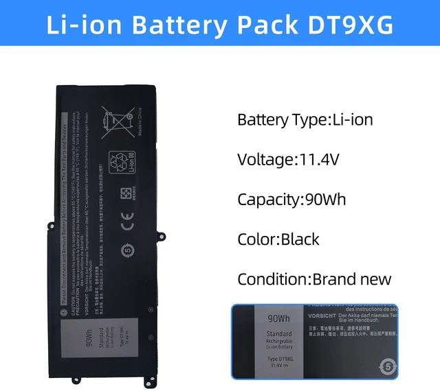 Alt view image 2 of 7 - DT9XG Laptop Battery Replacement for Dell Alienware Area-51m R1 R2 ALWA51M-D1968W D1969PW D1746W D1733B D1735DB D1766W D1733PB D1748DW Series 07PWKV 0KJYFY