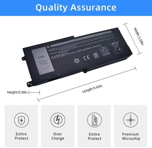 Alt view image 4 of 7 - DT9XG Laptop Battery Replacement for Dell Alienware Area-51m R1 R2 ALWA51M-D1968W D1969PW D1746W D1733B D1735DB D1766W D1733PB D1748DW Series 07PWKV 0KJYFY