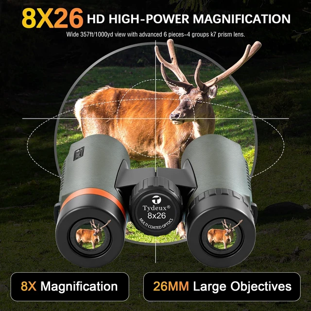 Alt view image 3 of 7 - 8x26 Small Binoculars Compact for Adults Waterproof Bird Watching BAK7 Optical, High Powered, Easy Focus, Large Eyepiece for Cruise Ship, Outdoor Hunting, Travel, Sightseeing,Lightweight Gift