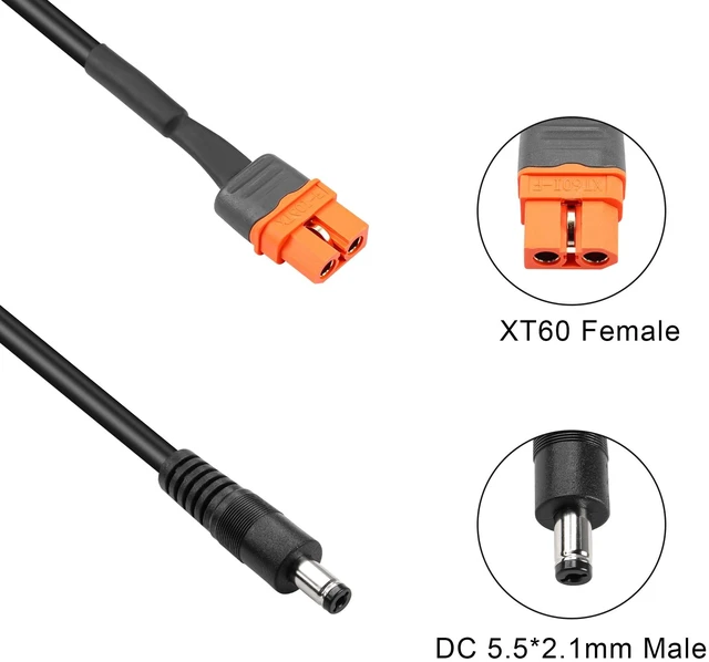 Alt view image 2 of 7 - DC to XT60 Power Cable1M/3FT 16AWG DC 5.5mm X 2.1mm Male to XT60I (2+1) with Signal Pin Female Adapter CableXT60 to DC5521