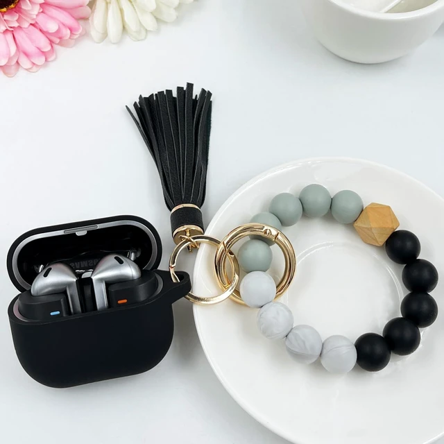 Alt view image 6 of 7 - Compatible with Samsung Galaxy Buds 3 Case/Galaxy Buds 3 Pro Case, Silicone Case Cover for Galaxy Buds 3 Pro, Galaxy Buds 3 Protective Cover with Bracelet KeychainBlack
