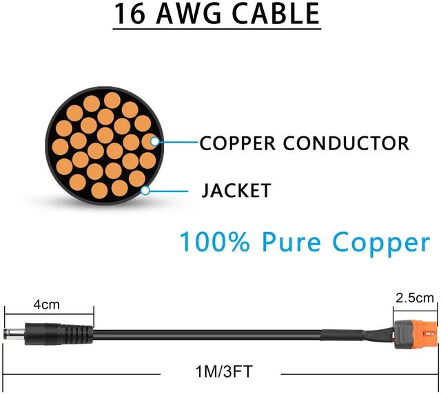 Alt view image 4 of 7 - DC to XT60 Power Cable1M/3FT 16AWG DC 5.5mm X 2.1mm Male to XT60I (2+1) with Signal Pin Female Adapter CableXT60 to DC5521