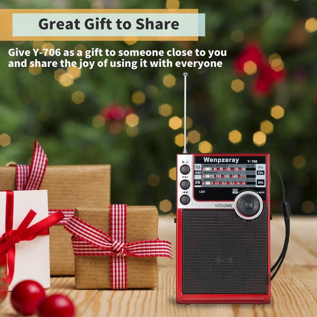 Alt view image 7 of 7 - Y706 AM FM SW Pocket Radio Vintage Battery Powered BT Speaker Receiver Red Retro Radio Great Receiver Support Headphone Jack USB Drive/Micro SD Card Good Sound for Family for Home Kitchen Outdoors