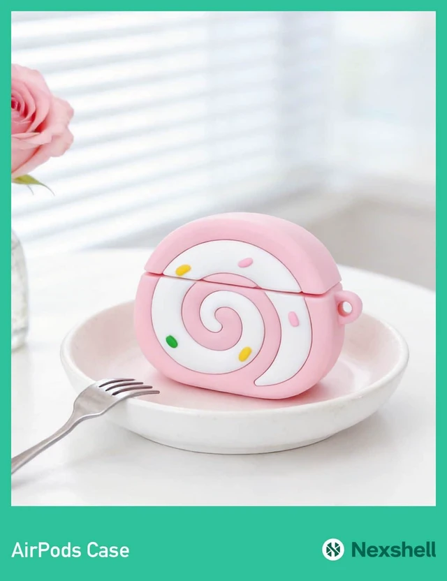 Alt view image 3 of 7 - for AirPods 3rd Gen Case Cute, Kawaii 3D Silicon Pink Food Case with Keychain, Swiss Roll Shapes Design, Protective Shockproof Cover, Gift for Women Girls Teens Kids