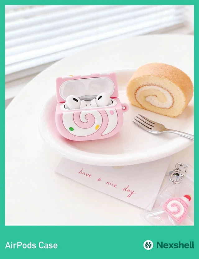 Alt view image 4 of 7 - for AirPods 3rd Gen Case Cute, Kawaii 3D Silicon Pink Food Case with Keychain, Swiss Roll Shapes Design, Protective Shockproof Cover, Gift for Women Girls Teens Kids