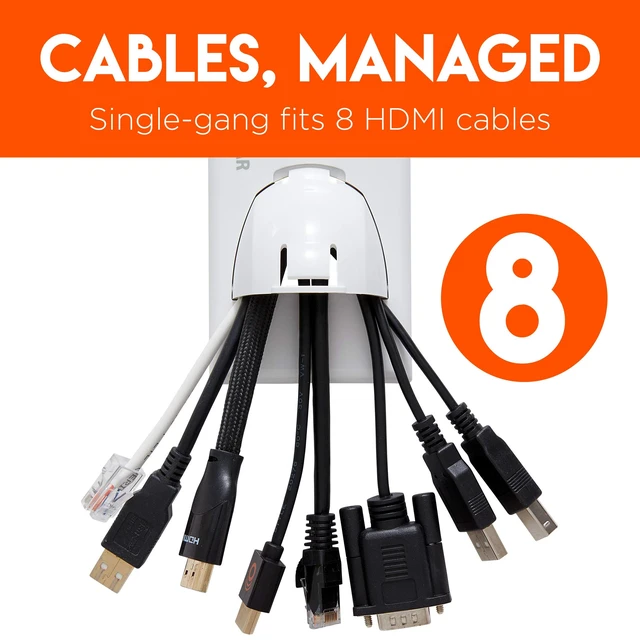 Alt view image 2 of 7 - White in Wall Cable Hider - 2 Pack Single Gang Pass Through Pair with Drywall Brackets Included - Manage & Conceal 8 Low Voltage Cords - Quick Install with Cutting Template
