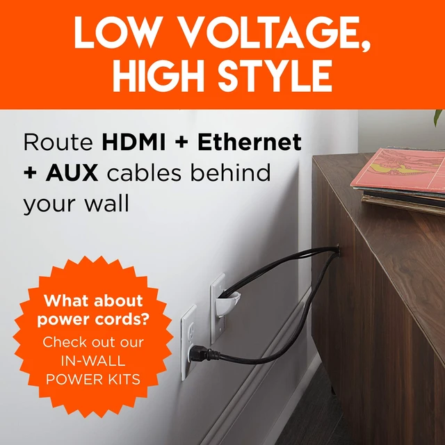 Alt view image 7 of 7 - White in Wall Cable Hider - 2 Pack Single Gang Pass Through Pair with Drywall Brackets Included - Manage & Conceal 8 Low Voltage Cords - Quick Install with Cutting Template