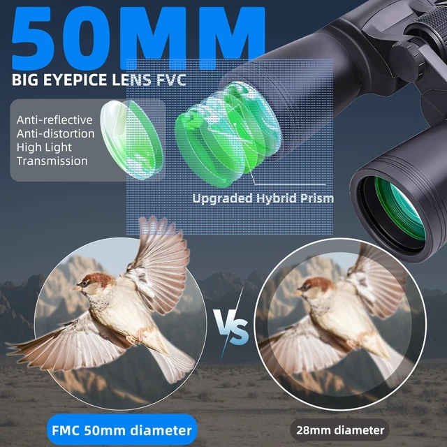 Alt view image 3 of 7 - 20x50 Binoculars for Adults High Powered with HD Optical System, Non-Slip Grip, Waterproof, Shockproof, Low Light Vision for Bird Watching Hunting Football Games Travel Stargazing Cruise