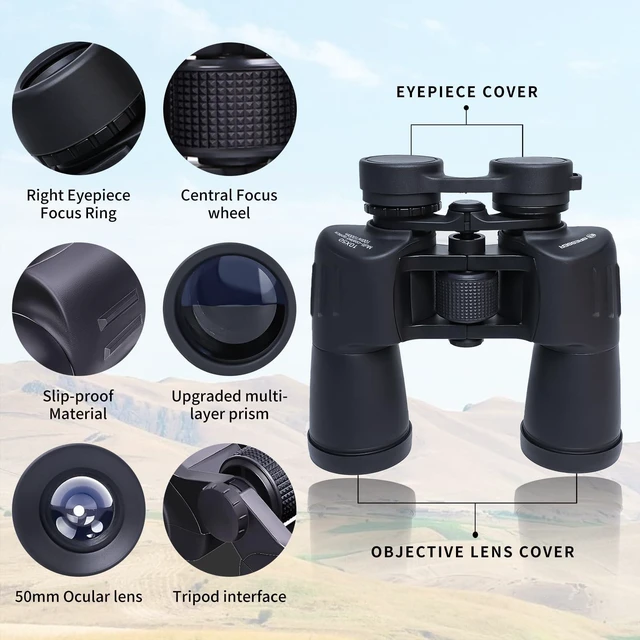 Alt view image 6 of 7 - 20x50 Binoculars for Adults High Powered with HD Optical System, Non-Slip Grip, Waterproof, Shockproof, Low Light Vision for Bird Watching Hunting Football Games Travel Stargazing Cruise