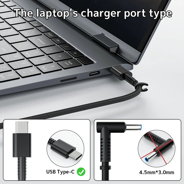 Alt view image 2 of 7 - 65W USB C Charger Fit for HP Envy EliteBook Spectre ProBook Laptop Adapter Fast Charging Cord Type C, GaN New Slim, 10ft Braided Power AC Adapter, Travel, Protable, EliteBook, Pavilion, Elite, ProBook