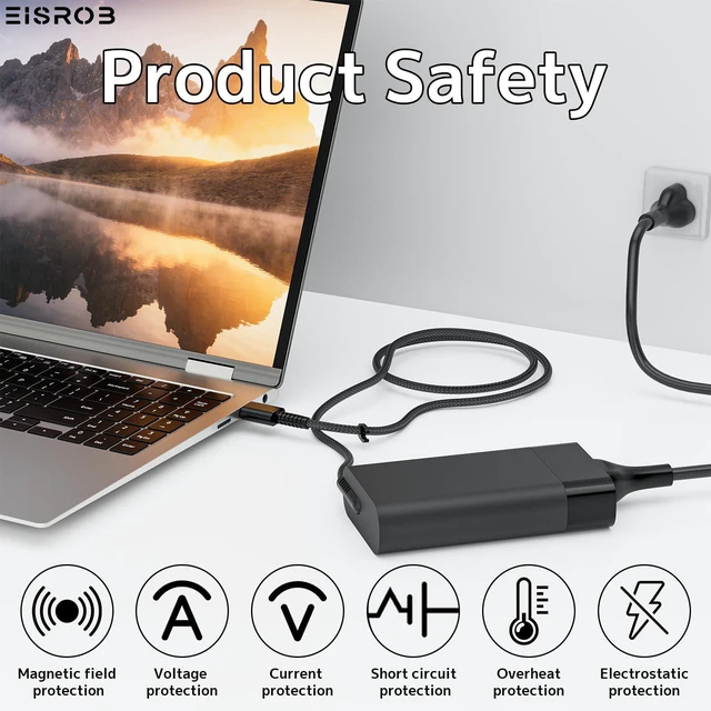Alt view image 4 of 7 - 65W USB C Charger Fit for HP Envy EliteBook Spectre ProBook Laptop Adapter Fast Charging Cord Type C, GaN New Slim, 10ft Braided Power AC Adapter, Travel, Protable, EliteBook, Pavilion, Elite, ProBook