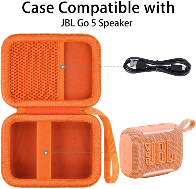 Alt view image 2 of 7 - Hard Carrying Case for JBL Go 5 Ultra Portable Speaker, Orange Travel Case with Carabiner & Hand Strap, Shockproof Portable Storage Bag, Hard EVA Shell with Soft Velvet Lining, Case Only