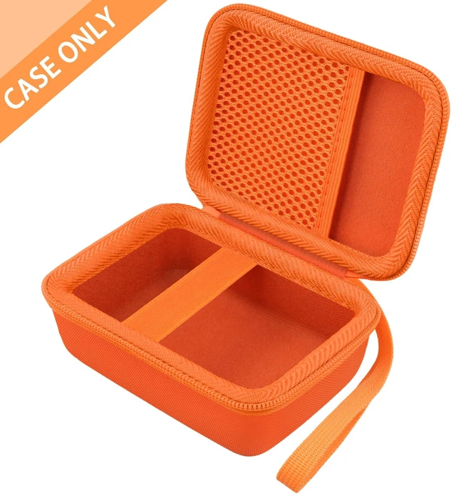 Alt view image 3 of 7 - Hard Carrying Case for JBL Go 5 Ultra Portable Speaker, Orange Travel Case with Carabiner & Hand Strap, Shockproof Portable Storage Bag, Hard EVA Shell with Soft Velvet Lining, Case Only