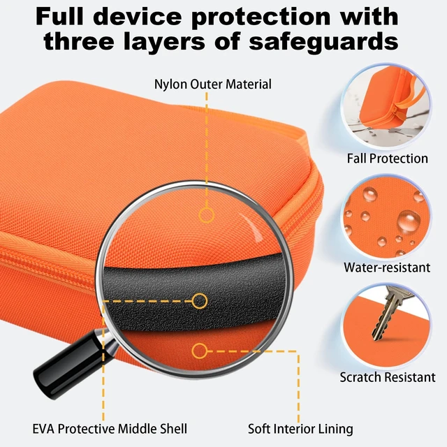 Alt view image 7 of 7 - Hard Carrying Case for JBL Go 5 Ultra Portable Speaker, Orange Travel Case with Carabiner & Hand Strap, Shockproof Portable Storage Bag, Hard EVA Shell with Soft Velvet Lining, Case Only