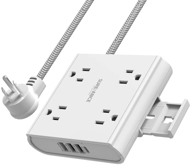 Main image of 4-Outlet Power Strip with USB C- Surge Protector, 4 USB Ports, 1050J, 5FT Extension Cord, Flat Plug, Wall Mountable, ETL Listed - Desktop Charging Station for Home, Office, Dorm Essentials