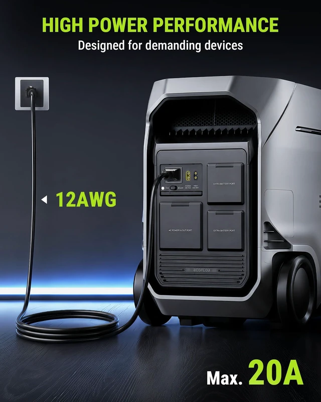 Alt view image 3 of 7 - UL Listed NEMA 5-15P to IEC C19 AC Power Cord, 12AWG 20A 125V, 9FT Heavy-Duty Power Cable Replacement for Rack Server, UPS, PDU, High-Power Computer, Network Data Center Equipment