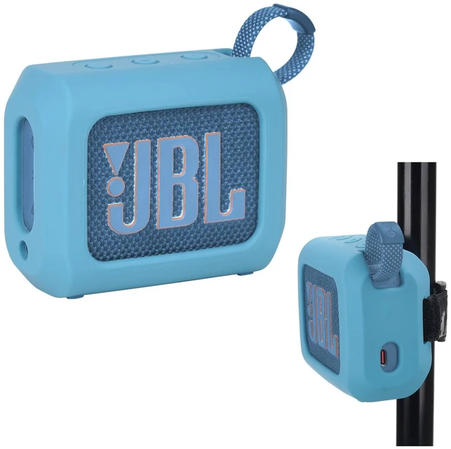 Main image of Silicone Case for JBL Go 4 Ultra Portable Bluetooth Speaker, with Removable Strap Attach to Bike Golf Cart Boat (Blue)