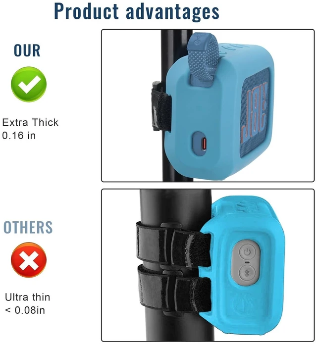 Alt view image 6 of 7 - Silicone Case for JBL Go 4 Ultra Portable Bluetooth Speaker, with Removable Strap Attach to Bike Golf Cart Boat (Blue)