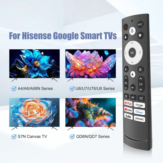 Alt view image 2 of 6 - ERF3M90H Voice Remote Control Replacement for Hisense Smart Google TV, Android, Vidaa, Laser, Canvas TVs, 4K UHD, HD, Mini-LED, ULED