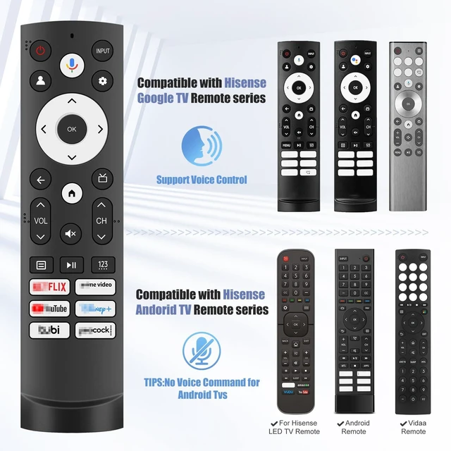 Alt view image 4 of 6 - ERF3M90H Voice Remote Control Replacement for Hisense Smart Google TV, Android, Vidaa, Laser, Canvas TVs, 4K UHD, HD, Mini-LED, ULED