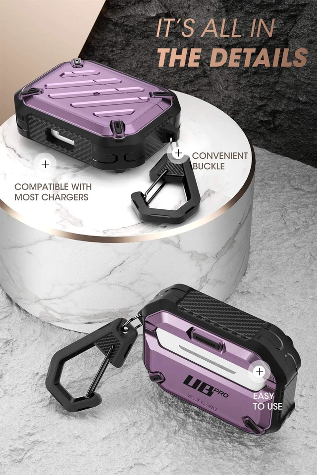 Alt view image 5 of 6 - Unicorn Beetle Pro Series Case Designed for Airpods Pro, Full-Body Rugged Protective Case with Carabiner for Apple Airpods Pro (Purple)