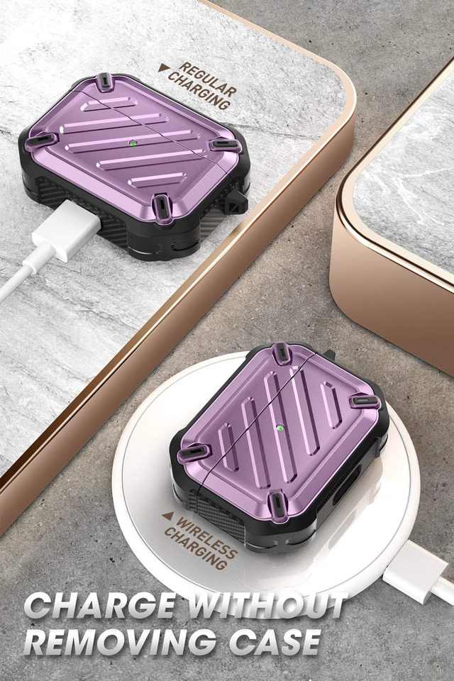Alt view image 6 of 6 - Unicorn Beetle Pro Series Case Designed for Airpods Pro, Full-Body Rugged Protective Case with Carabiner for Apple Airpods Pro (Purple)