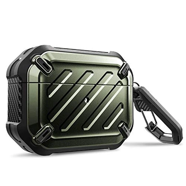 Alt view image 7 of 7 - for Airpods Pro Case (2019) with Carabiner, DarkGreen Military-Grade Drop Protection,Anti-Scratch Hard Shell Cover for AirPods Pro 1st Generation,Supports Wireless Charging,UB Pro