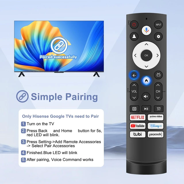 Alt view image 6 of 6 - ERF3M90H Voice Remote Control Replacement for Hisense Smart Google TV, Android, Vidaa, Laser, Canvas TVs, 4K UHD, HD, Mini-LED, ULED