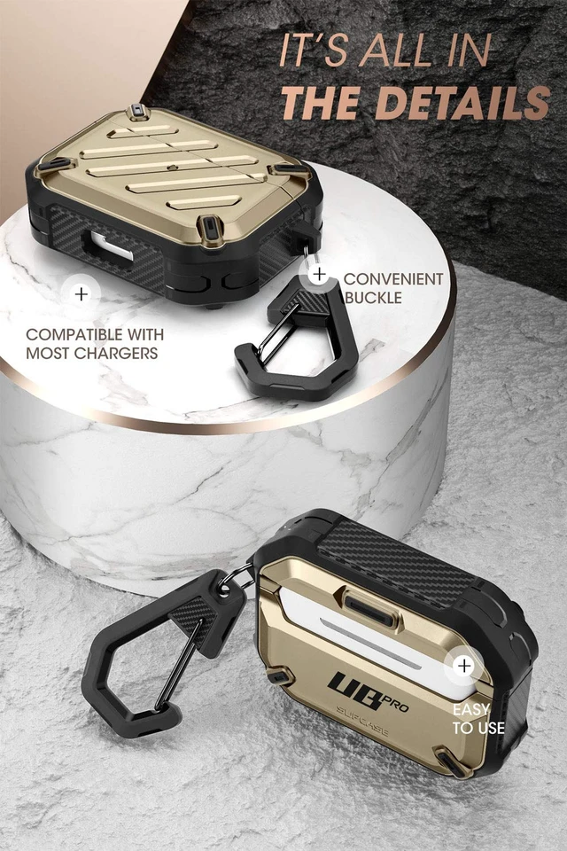 Alt view image 5 of 6 - for Airpods Pro Case (2019) with Carabiner, Gold Military-Grade Drop Protection,Anti-Scratch Hard Shell Cover for AirPods Pro 1st Generation,Supports Wireless Charging,UB Pro