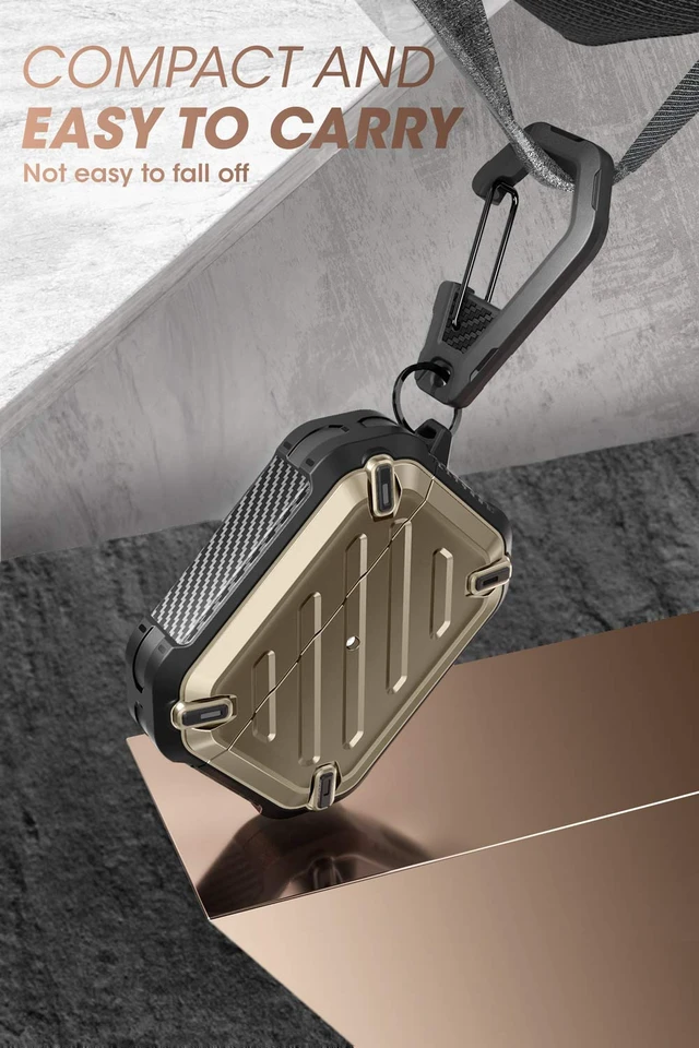 Alt view image 4 of 6 - for Airpods Pro Case (2019) with Carabiner, Gold Military-Grade Drop Protection,Anti-Scratch Hard Shell Cover for AirPods Pro 1st Generation,Supports Wireless Charging,UB Pro