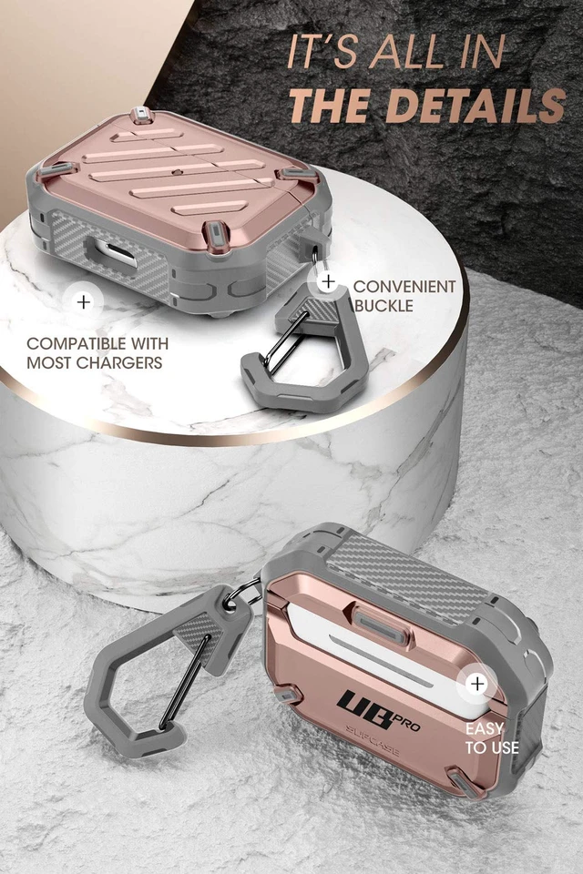 Alt view image 5 of 6 - Unicorn Beetle Pro Series Case Designed for Airpods Pro, Full-Body Rugged Protective Case with Carabiner for Apple Airpods Pro (Rosegold)