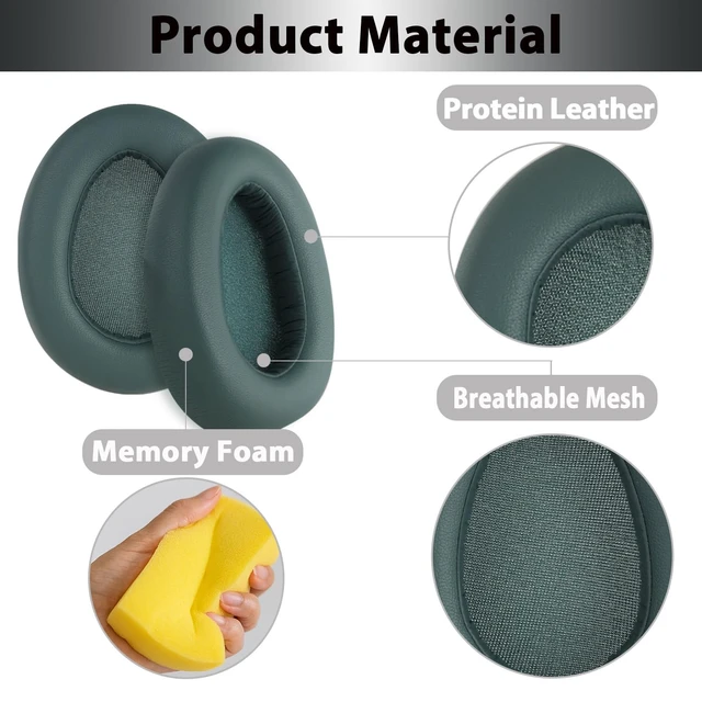 Alt view image 3 of 7 - Replacement Ear Pads for JLab JBuds Lux ANC Headphones, Protein Leather Earpads as Same as OEM with Soft Memory Foam - Sage