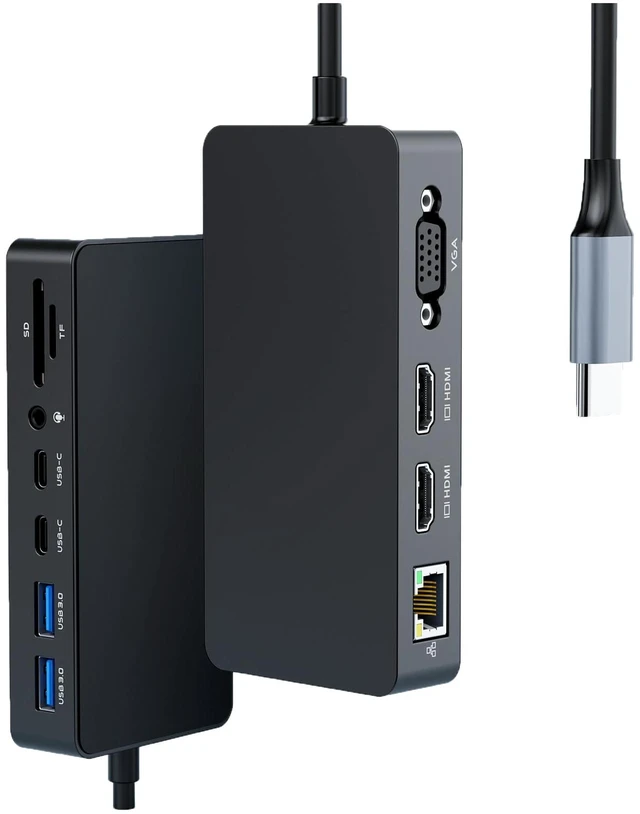 Main image of Thunderbolt 4 Dock with 100W Power Supply - 12 in 1 Docking Station with Dual HDMI+VGA for Pro 11/10/9/8/X/7+, Laptop,Go