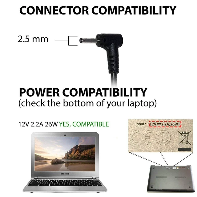 Alt view image 2 of 4 - 26W 12V 2.2A AC Charger for Samsung Chromebook 3 XE500C13 XE501C13 Chromebook 2 XE503C12 XE500C12 PA-1250-98 AD-2612AUS PA-1250-96 Power Adapter Supply Cord