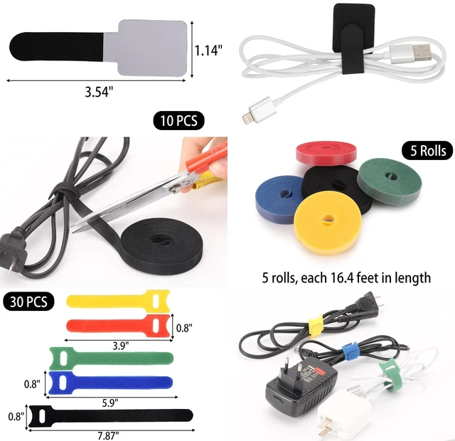 Alt view image 4 of 7 - 604 Pcs Cable Management Kit, 4 Cord Organizer Sleeve, 7 Cable Holder, 38 Adhesive Cord Clips, 40 Pcs+5 Roll Cable Organizer Straps 200 Cable Ties 300 Cable Wire Clips for PC TV Under Desk