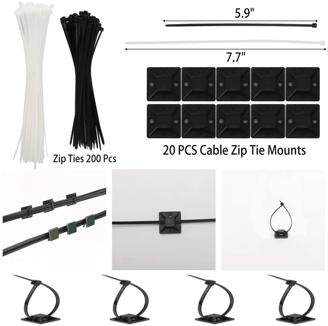 Alt view image 6 of 7 - 604 Pcs Cable Management Kit, 4 Cord Organizer Sleeve, 7 Cable Holder, 38 Adhesive Cord Clips, 40 Pcs+5 Roll Cable Organizer Straps 200 Cable Ties 300 Cable Wire Clips for PC TV Under Desk