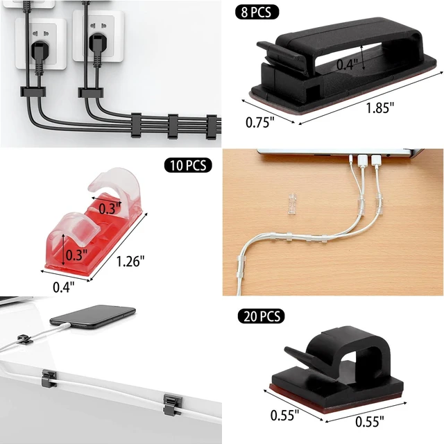 Alt view image 5 of 7 - 604 Pcs Cable Management Kit, 4 Cord Organizer Sleeve, 7 Cable Holder, 38 Adhesive Cord Clips, 40 Pcs+5 Roll Cable Organizer Straps 200 Cable Ties 300 Cable Wire Clips for PC TV Under Desk