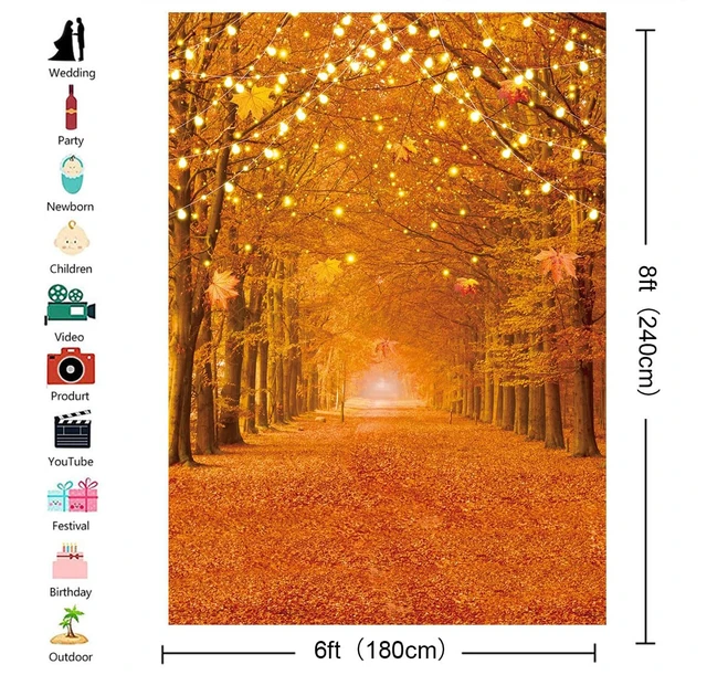 Alt view image 6 of 7 - Fall Photography Backdrop Autumn Maple Leaves Forest Pumpkin Banner 6x8ft Fall Natural Scenery Landscape Background, Thanksgiving Day Farm Harvest Event Party Decorations Banner Booth Props