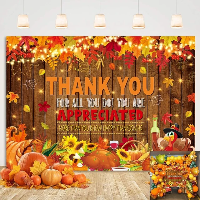 Alt view image 2 of 7 - 8X6FT Fall Thank You Backdrop Happy Thanksgiving Photography Backgound Give Thanks Banner, Pumpkin Turkey Maple Leaf Fall Thanksgiving Friendsgiving Party Decorations,Photo Booth