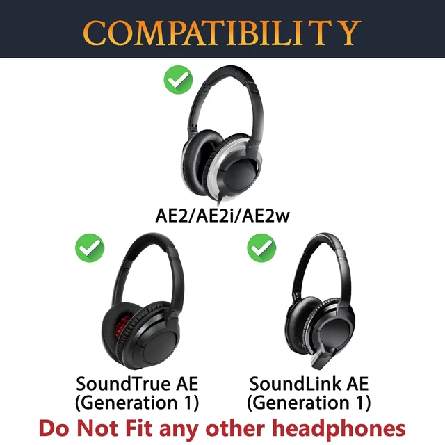Alt view image 2 of 7 - Earpads Replacement for Bose AE2, AE2w, AE2i/SoundLink & SoundTrue Around-Ear AE Generation 1.0 Headphones, Protein Leather Ear Pads Cushions - Black(Black&Red Scrims)
