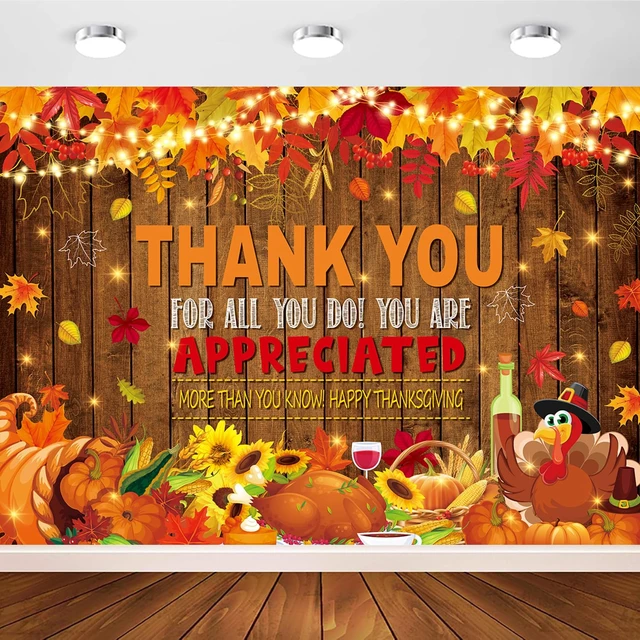 Alt view image 5 of 7 - 8X6FT Fall Thank You Backdrop Happy Thanksgiving Photography Backgound Give Thanks Banner, Pumpkin Turkey Maple Leaf Fall Thanksgiving Friendsgiving Party Decorations,Photo Booth